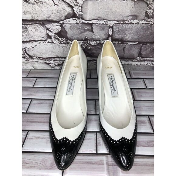Rangoni Cyder VTG White Leather Black Wingtip Pointed Heels Women’s Sz 7.5AAA US - Picture 13 of 16